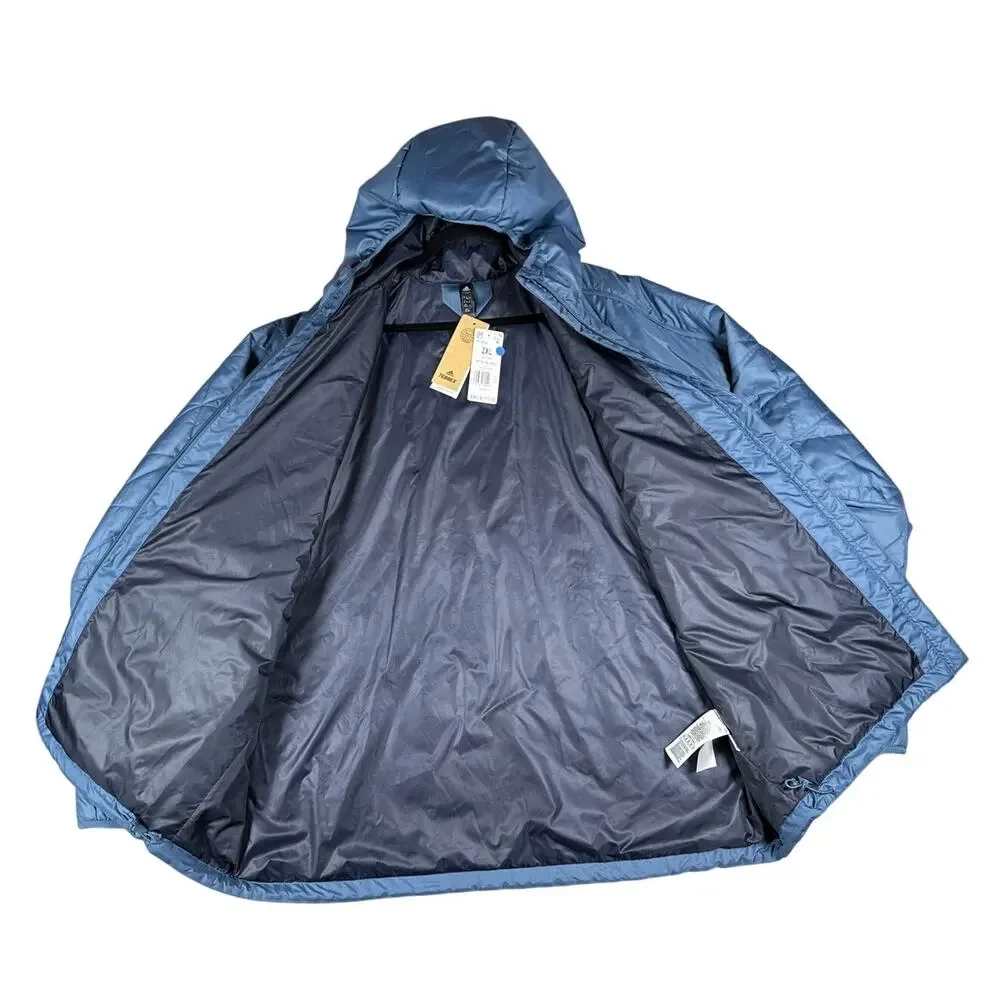 Adidas Terrex Jacket Hooded Mens 2XL Blue Puffer Quilted Insulated‎ Lightweight